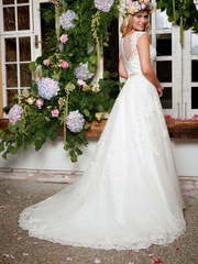 Свадебное платье силуэта принцесса с фатиновой юбкой 8784. Силуэт А-силуэт. Цвет Белый / Молочный. Вид 2