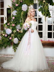 Легкое летящее свадебное платье принцессы 8954. Силуэт Пышное. Цвет Белый / Молочный. Вид 1