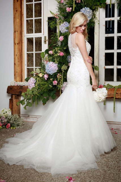 Роскошное свадебное платье рыбка с пышным хвостом 7898. Силуэт Рыбка. Цвет Белый / Молочный. Вид 2