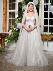 Серое свадебное платье из фатина 9863. Силуэт А-силуэт. Цвет Пепельный / Металлик. Вид 1