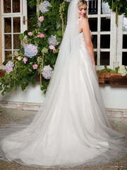 Серое свадебное платье из фатина 9863. Силуэт А-силуэт. Цвет Пепельный / Металлик. Вид 2