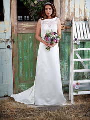 Легкое платье на свадьбу в стиле ампир 7854. Силуэт Прямое. Цвет Белый / Молочный. Вид 1