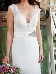 Шифоновое свадебное платье прямого кроя с кружевом 7412. Силуэт Прямое. Цвет Белый / Молочный. Вид 2