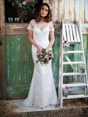 Свадебное платье годе с прозрачной спинкой 8789. Силуэт Рыбка. Цвет Белый / Молочный. Вид 1