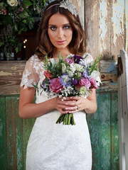 Свадебное платье годе с прозрачной спинкой 8789. Силуэт Рыбка. Цвет Белый / Молочный. Вид 2