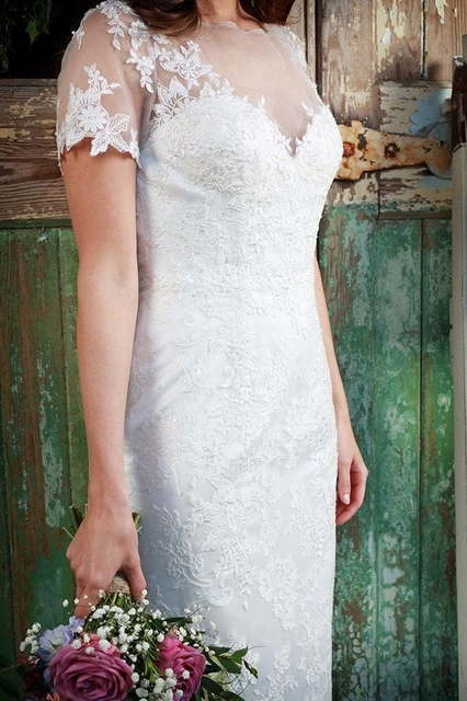 Свадебное платье годе с прозрачной спинкой 8789. Силуэт Рыбка. Цвет Белый / Молочный. Вид 3