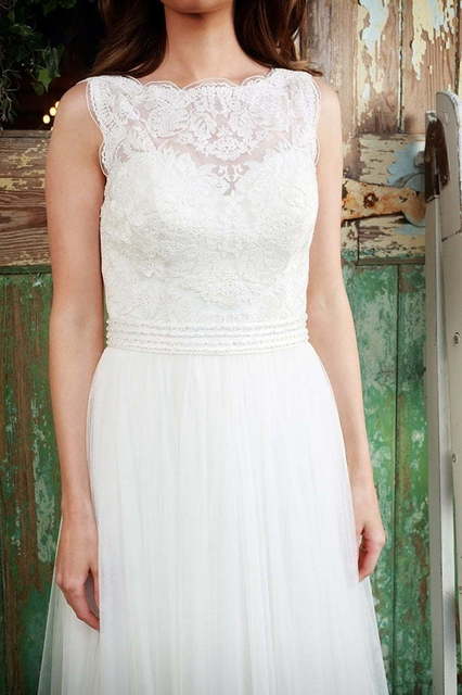 Шифоновое платье для свадьбы на море 7851. Силуэт А-силуэт. Цвет Белый / Молочный. Вид 2