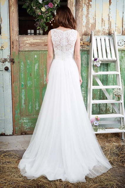 Шифоновое платье для свадьбы на море 7851. Силуэт А-силуэт. Цвет Белый / Молочный. Вид 4