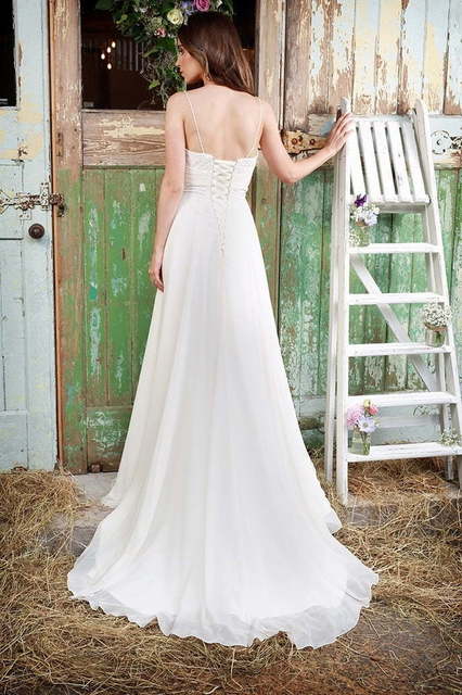 Свадебное платье в стиле бохо шик 2017. Силуэт А-силуэт. Цвет Белый / Молочный. Вид 3