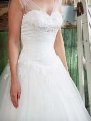 Свадебное платье принцессы с легкой юбкой 1123. Силуэт Пышное. Цвет Белый / Молочный. Вид 2