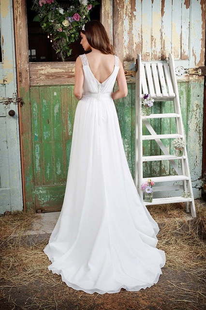 Греческое свадебное платье с высокой талией 5654. Силуэт Греческий. Цвет Белый / Молочный. Вид 3