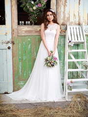 Легкое летнее свадебное платье в стиле рустик 7877. Силуэт А-силуэт. Цвет Белый / Молочный. Вид 1