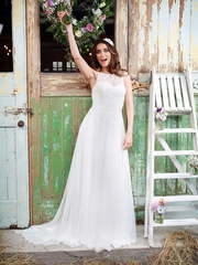 Легкое летнее свадебное платье в стиле рустик 7877. Силуэт А-силуэт. Цвет Белый / Молочный. Вид 2