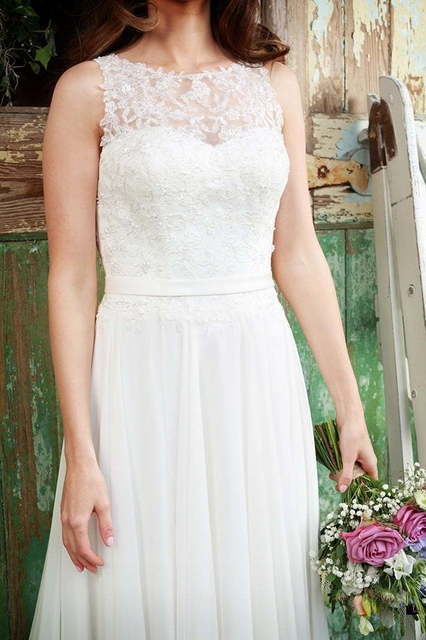 Легкое летнее свадебное платье в стиле рустик 7877. Силуэт А-силуэт. Цвет Белый / Молочный. Вид 3