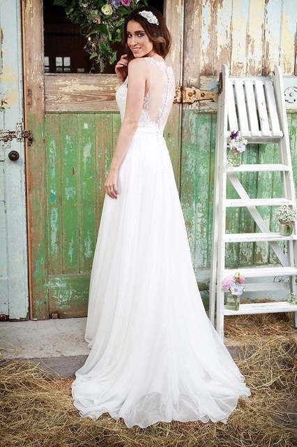 Легкое летнее свадебное платье в стиле рустик 7877. Силуэт А-силуэт. Цвет Белый / Молочный. Вид 4