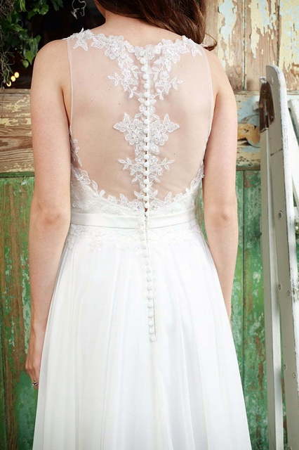 Легкое летнее свадебное платье в стиле рустик 7877. Силуэт А-силуэт. Цвет Белый / Молочный. Вид 5