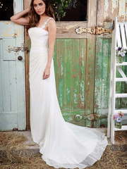 Шифоновое свадебное платье в стиле ампир 7833. Силуэт Прямое. Цвет Белый / Молочный. Вид 1