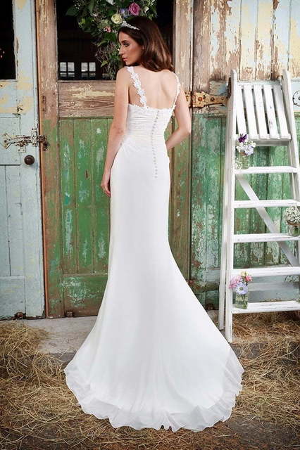 Шифоновое свадебное платье в стиле ампир 7833. Силуэт Прямое. Цвет Белый / Молочный. Вид 2