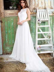 Струящиеся свадебное платье с закрытым верхом 4631. Силуэт А-силуэт. Цвет Белый / Молочный. Вид 1