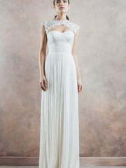 Шифоновое платье на свадьбу 4619. Силуэт Прямое. Цвет Белый / Молочный. Вид 1