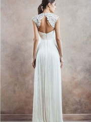 Шифоновое платье на свадьбу 4619. Силуэт Прямое. Цвет Белый / Молочный. Вид 2