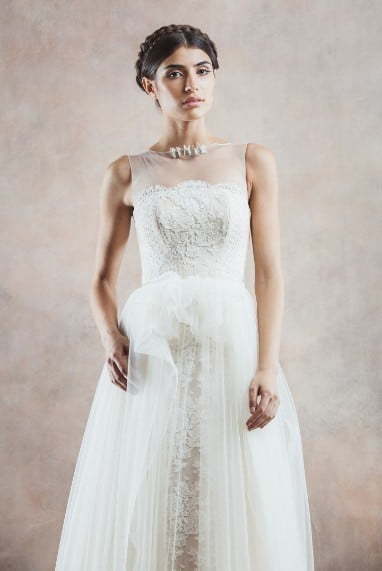 Легкое летящее платье с кружевом 1313. Силуэт А-силуэт. Цвет Белый / Молочный. Вид 2