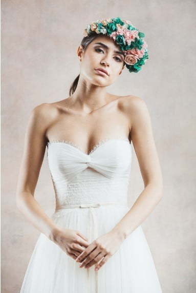 Легкое фатиновое платье с бюстье 8790. Силуэт А-силуэт. Цвет Белый / Молочный. Вид 2