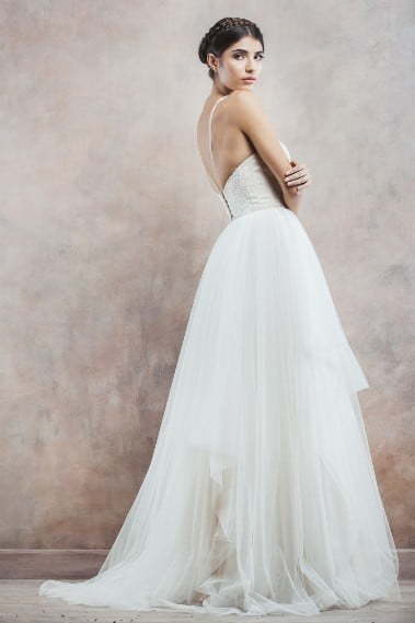 Свадебное платье в стиле рустик прованс 6543. Силуэт А-силуэт. Цвет Белый / Молочный. Вид 2