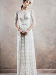 Прямое свадебное платье в стиле рустик 8799. Силуэт Прямое. Цвет Белый / Молочный. Вид 1