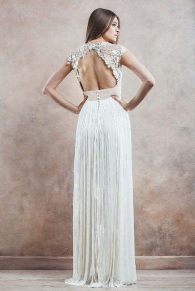 Греческое платье на свадьбу с шифоновой юбкой 9879. Силуэт Греческий. Цвет Белый / Молочный. Вид 2