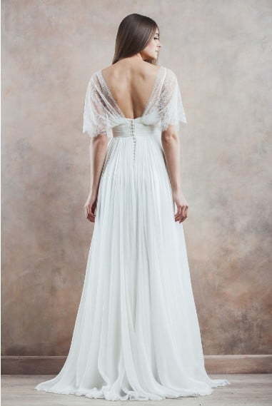 Свадебное платье в стиле прованс с летящим рукавом 5434. Силуэт А-силуэт. Цвет Белый / Молочный. Вид 3