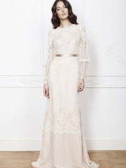 Свадебное платье в стиле бохо с кружевом 7100. Силуэт Прямое. Цвет Айвори / Капучино. Вид 1