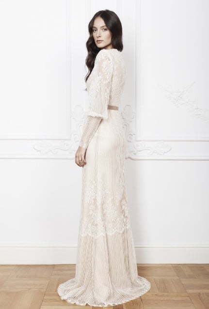 Свадебное платье в стиле бохо с кружевом 7100. Силуэт Прямое. Цвет Айвори / Капучино. Вид 2