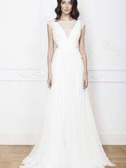 Легкое свадебное шифоновое платье в греческом стиле 6676. Силуэт А-силуэт. Цвет Белый / Молочный. Вид 1