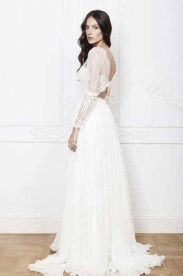 Свадебное платье с разрезом и длинным рукавом 3378. Силуэт А-силуэт. Цвет Белый / Молочный. Вид 2