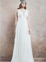 Сводобное свадебное платье в греческом стиле 9229. Силуэт Греческий. Цвет Белый / Молочный. Вид 1