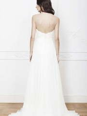 Легкое шифоновое свадебное платье с разрезом 9009. Силуэт А-силуэт. Цвет Белый / Молочный. Вид 2