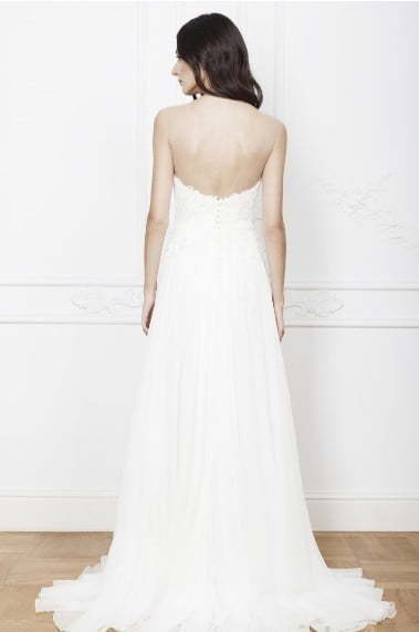 Легкое шифоновое свадебное платье с разрезом 9009. Силуэт А-силуэт. Цвет Белый / Молочный. Вид 2