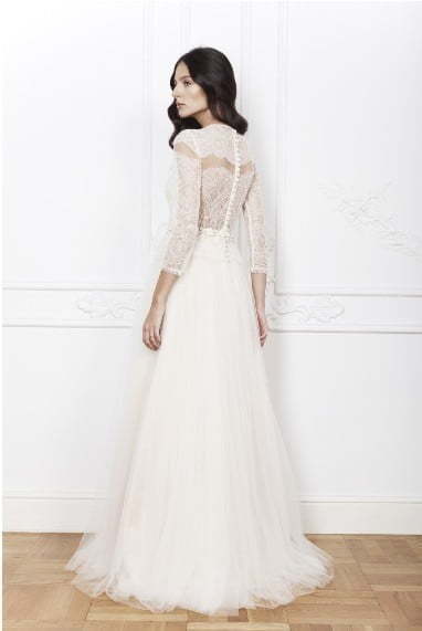 Свадебное платье с длинным рукавом из кружева 9933. Силуэт А-силуэт. Цвет Белый / Молочный. Вид 2