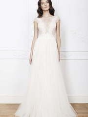 Свадебное платье в стиле Бохо Romantic. Силуэт А-силуэт. Цвет Белый / Молочный. Вид 1