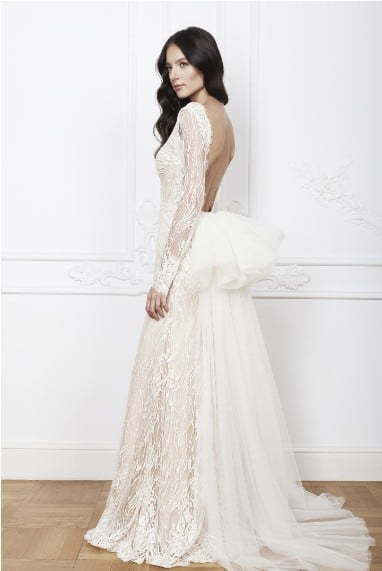 Свадебное платье с открытой спиной и длинным рукавом 5660. Силуэт Прямое. Цвет Айвори / Капучино. Вид 2