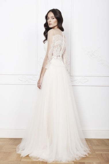 Кружевное платье в стиле бохо на свадьбу 6550. Силуэт А-силуэт. Цвет Белый / Молочный. Вид 2