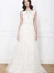 Легкое свадебное платье с кружевным верхом 9938. Силуэт А-силуэт. Цвет Белый / Молочный. Вид 1