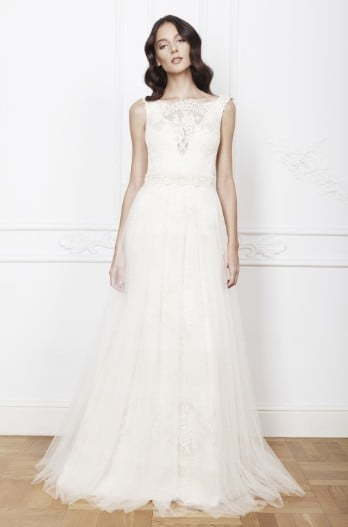 Легкое свадебное платье с кружевным верхом 9938. Силуэт А-силуэт. Цвет Белый / Молочный. Вид 1