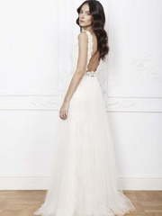 Легкое свадебное платье с кружевным верхом 9938. Силуэт А-силуэт. Цвет Белый / Молочный. Вид 2