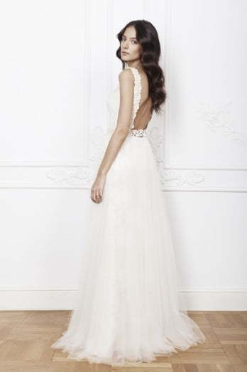 Легкое свадебное платье с кружевным верхом 9938. Силуэт А-силуэт. Цвет Белый / Молочный. Вид 2