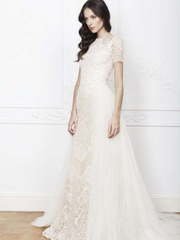 Прямое свадебное платье из кружева со съемной юбкой из фатина 4309. Силуэт Прямое. Цвет Айвори / Капучино. Вид 2