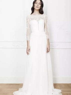 Закрытое свадебное платье с рукавом 5409. Силуэт Прямое. Цвет Белый / Молочный. Вид 1