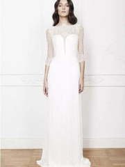 Закрытое свадебное платье с рукавом 5409-2. Силуэт Прямое. Цвет Белый / Молочный. Вид 1