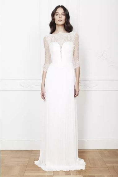Закрытое свадебное платье с рукавом 5409-2. Силуэт Прямое. Цвет Белый / Молочный. Вид 1
